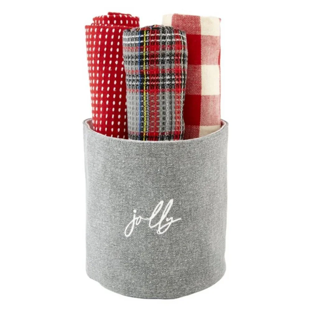Mud Pie Gray Tartan Towel Bucket Set/NWT